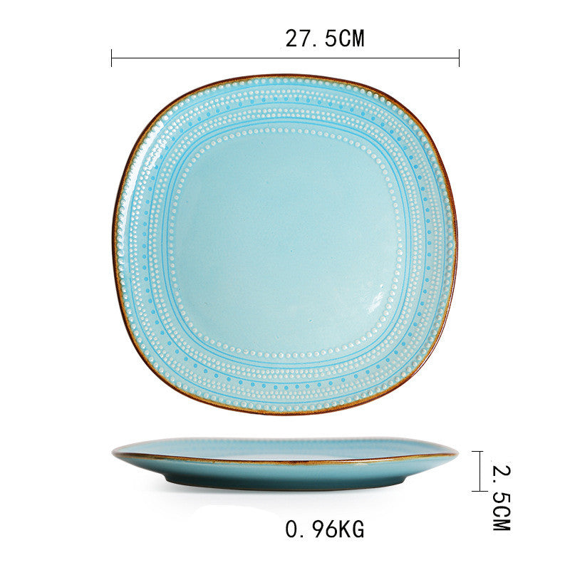 Creative Embossed Ceramic Tableware Set - Salad Bowl & Plates, 4-Piece