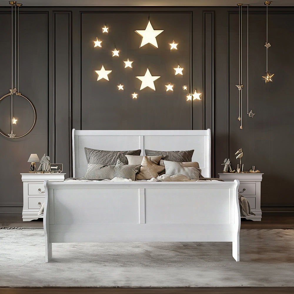 Sleigh Bed - Louis Philippe III White Finish Queen Size