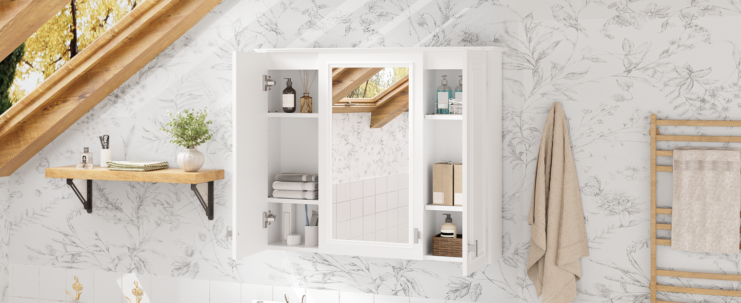 35-Inch Wall-Mounted Bathroom Cabinet with Mirror & 5 Shelves