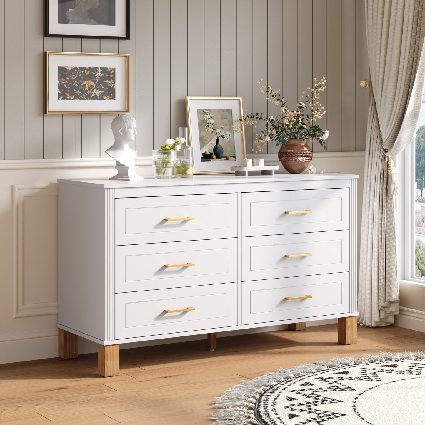 6-Drawer Double Dresser in White - Modern Kids Bedroom Storage