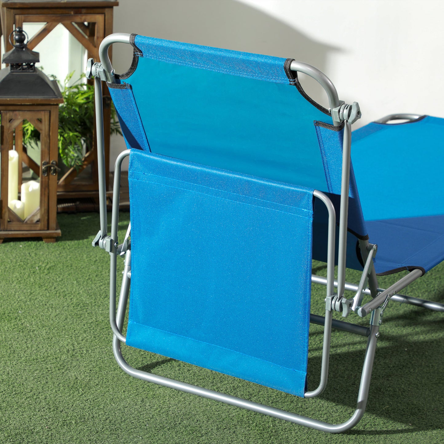 Folding Outdoor Chaise Lounge Chair with Sun Shade - Blue