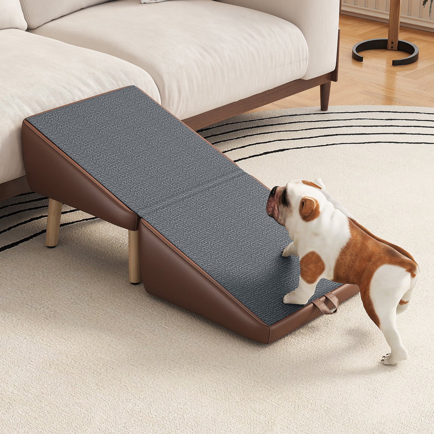 Foldable Dog Stairs for Small Dogs and Cats - Wooden Pet Ramp for Couch & Bed, Brown
