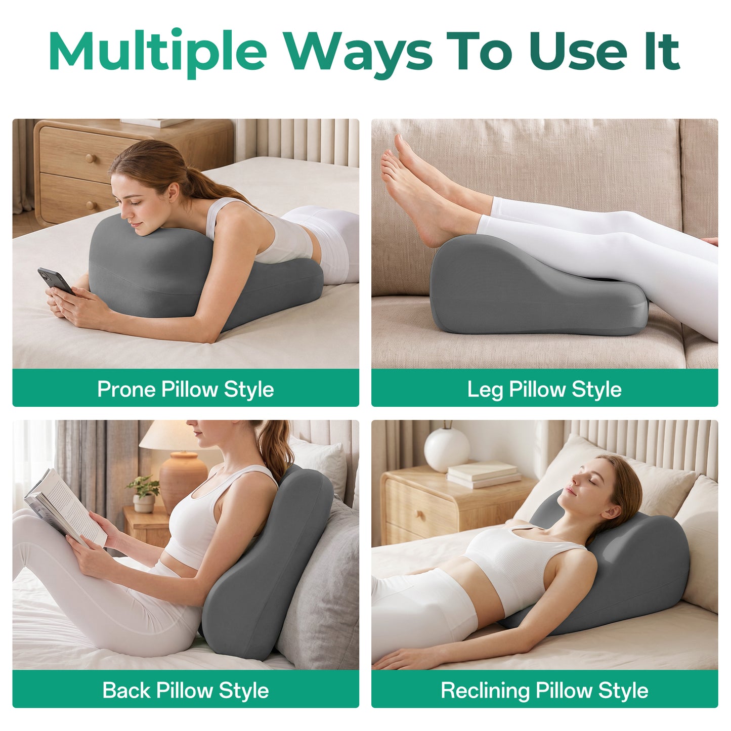 Ergonomic Memory Foam Support Pillow for Couples - Grey
