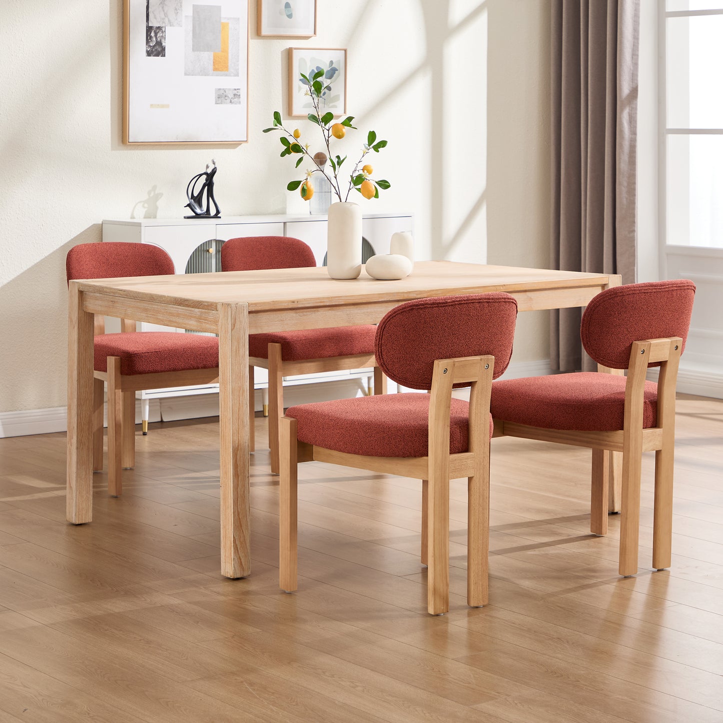Set of 2 Modern Fabric Upholstered Dining Chairs - Dark Orange
