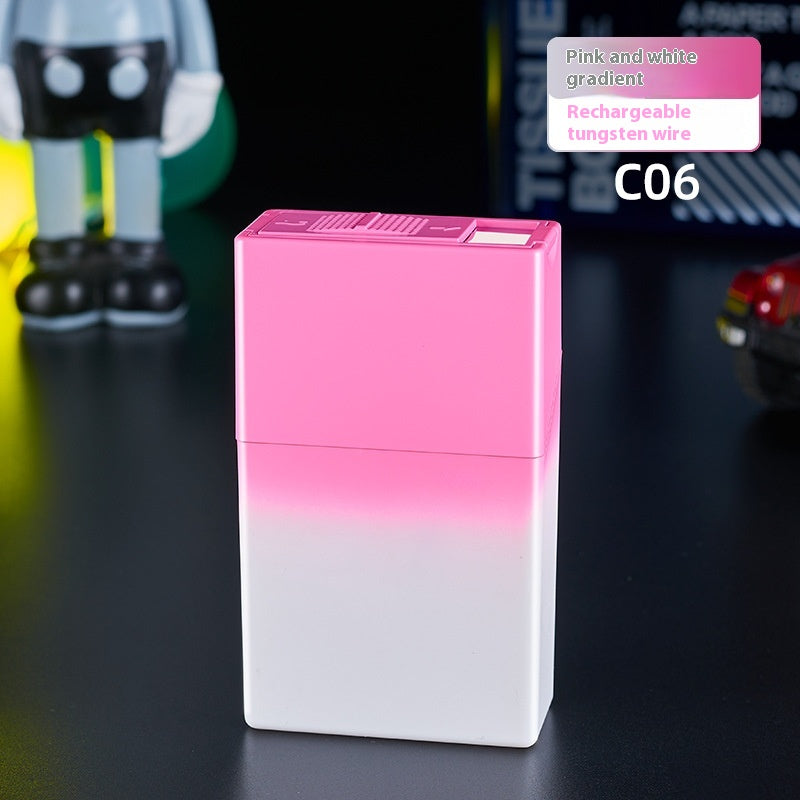 Portable Cigarette Case with Lighter - Gradient Color Windproof Storage Organizer