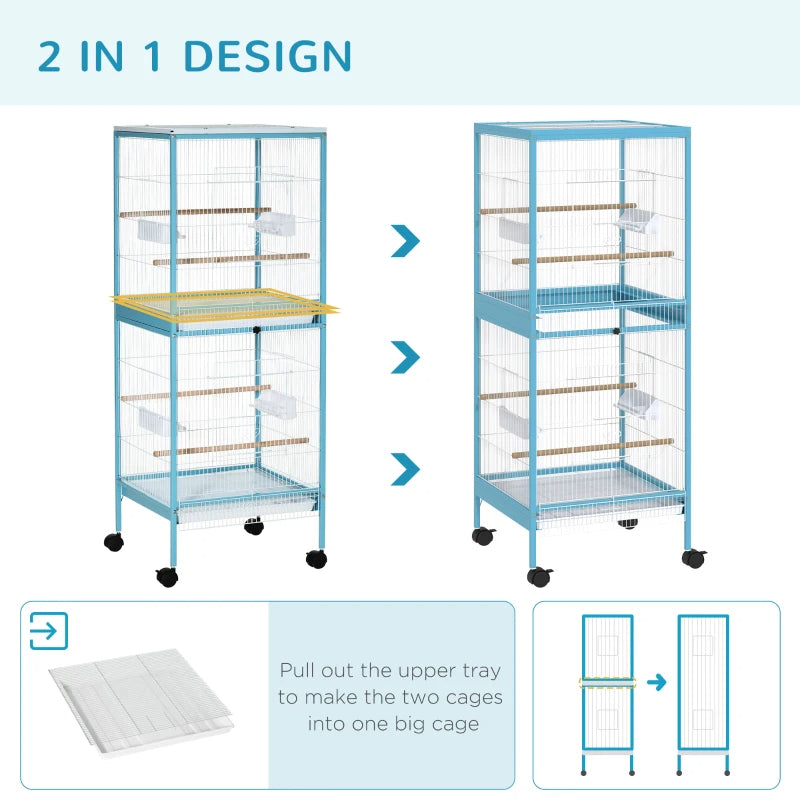 Large Bird Cage with 55-Inch Height and 20.5-Inch Width, Easy Clean & Rolling Wheels