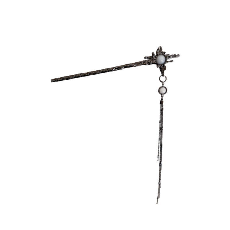 Frosty Irregular Star Tassel Hairpin - Black