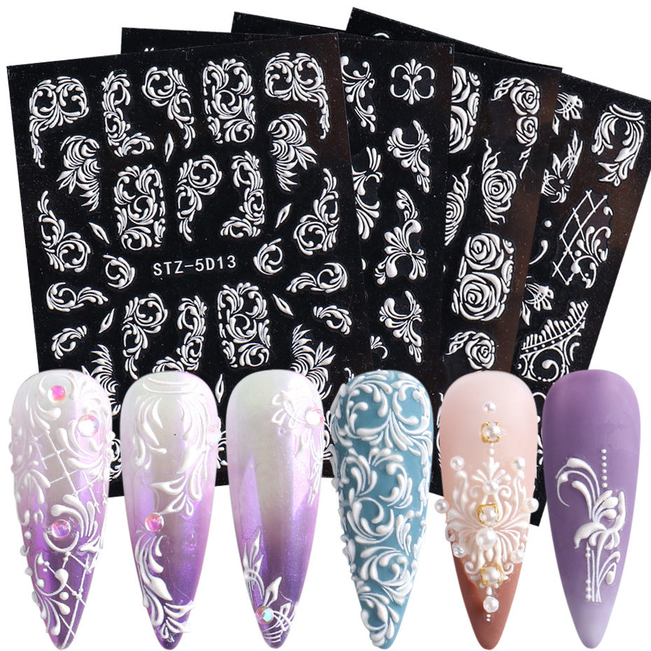 3D Carved Rose Pattern Nail Art Decorations Set - Multiple Styles