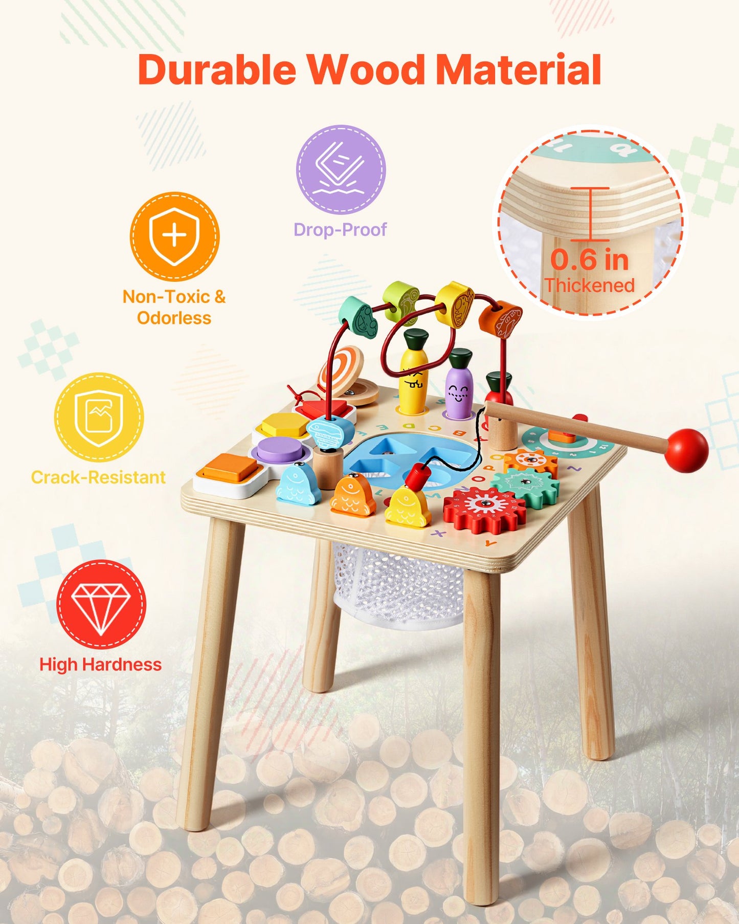 Wooden Montessori Activity Table for Toddlers - 8-in-1 Learning Desk, Baby Play Table for 6+ Months