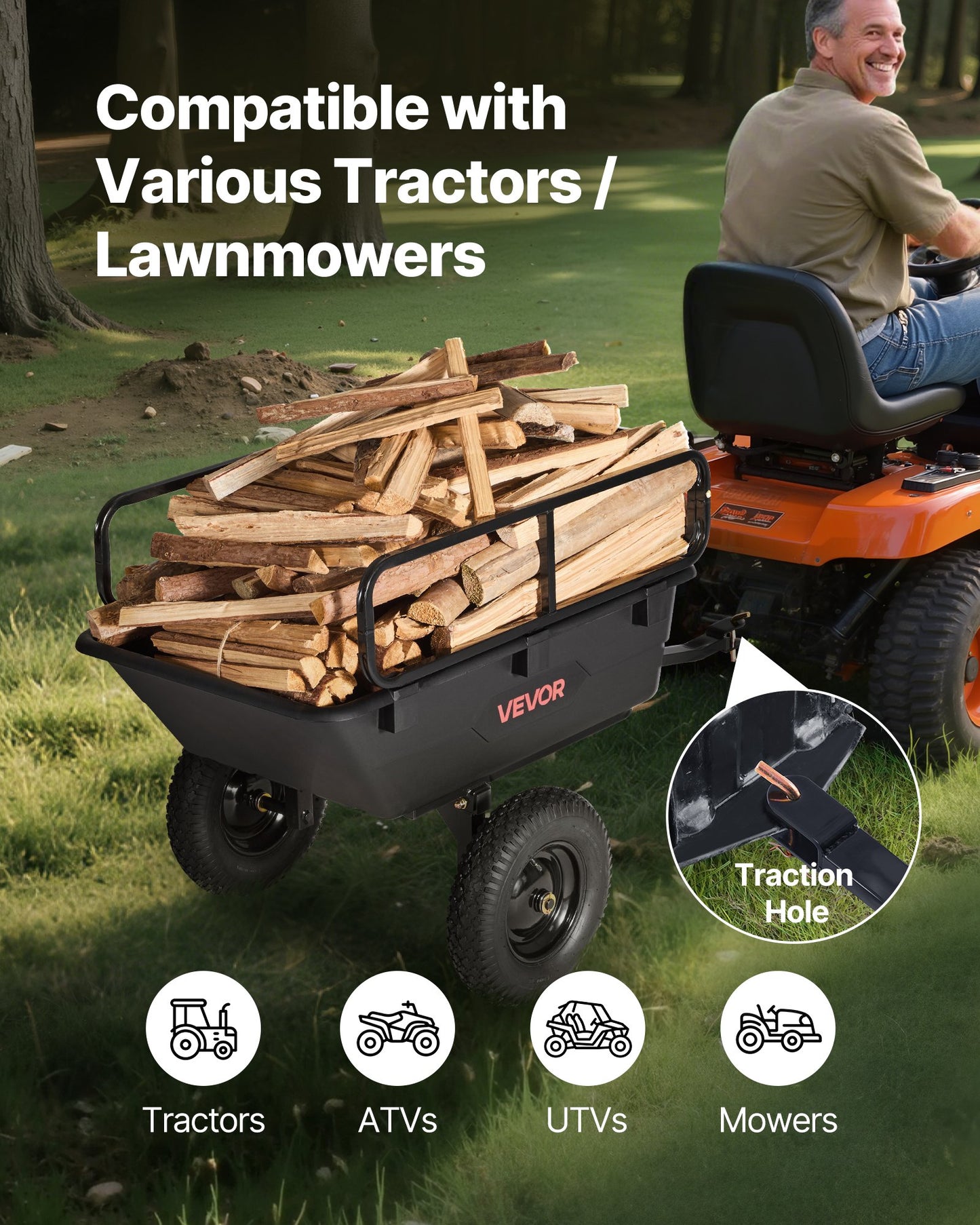 500 Lb Capacity Tow-Behind Garden Trailer Cart with 10 Cu Ft Load - Black