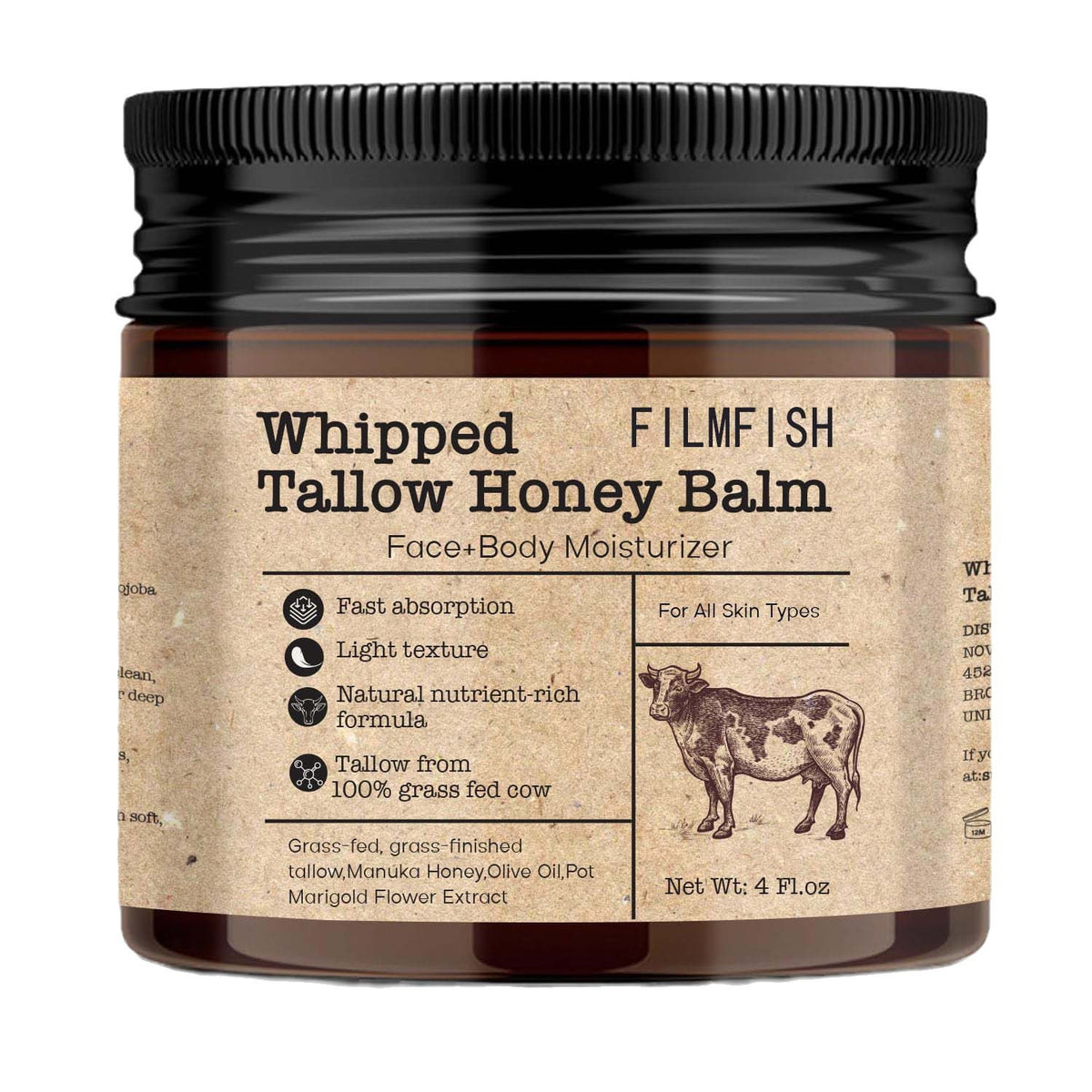 Bee Grass-fed Tallow Facial Cream - 120g Natural Skin Care for All Skin Types