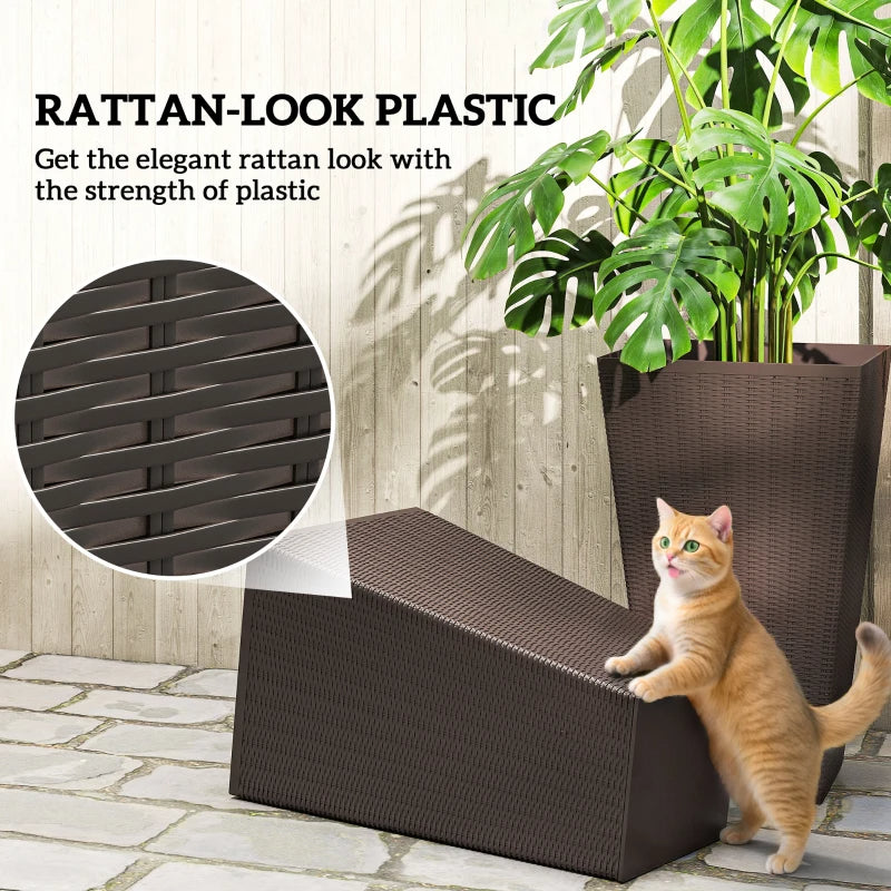 Set of 3 Tall Outdoor & Indoor Planters with Drainage Holes - Brown