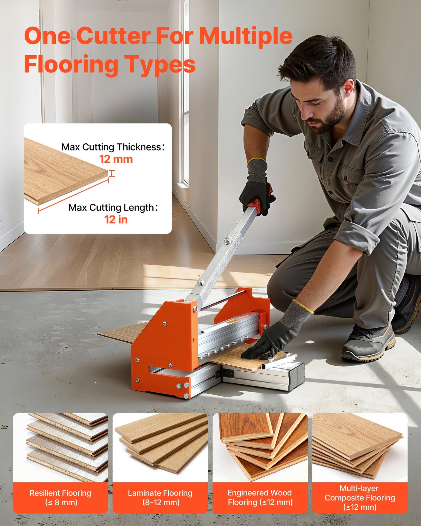 Vinyl Floor Cutter 12 Inch Laminate & Engineered Wood Cutting Tool - Black