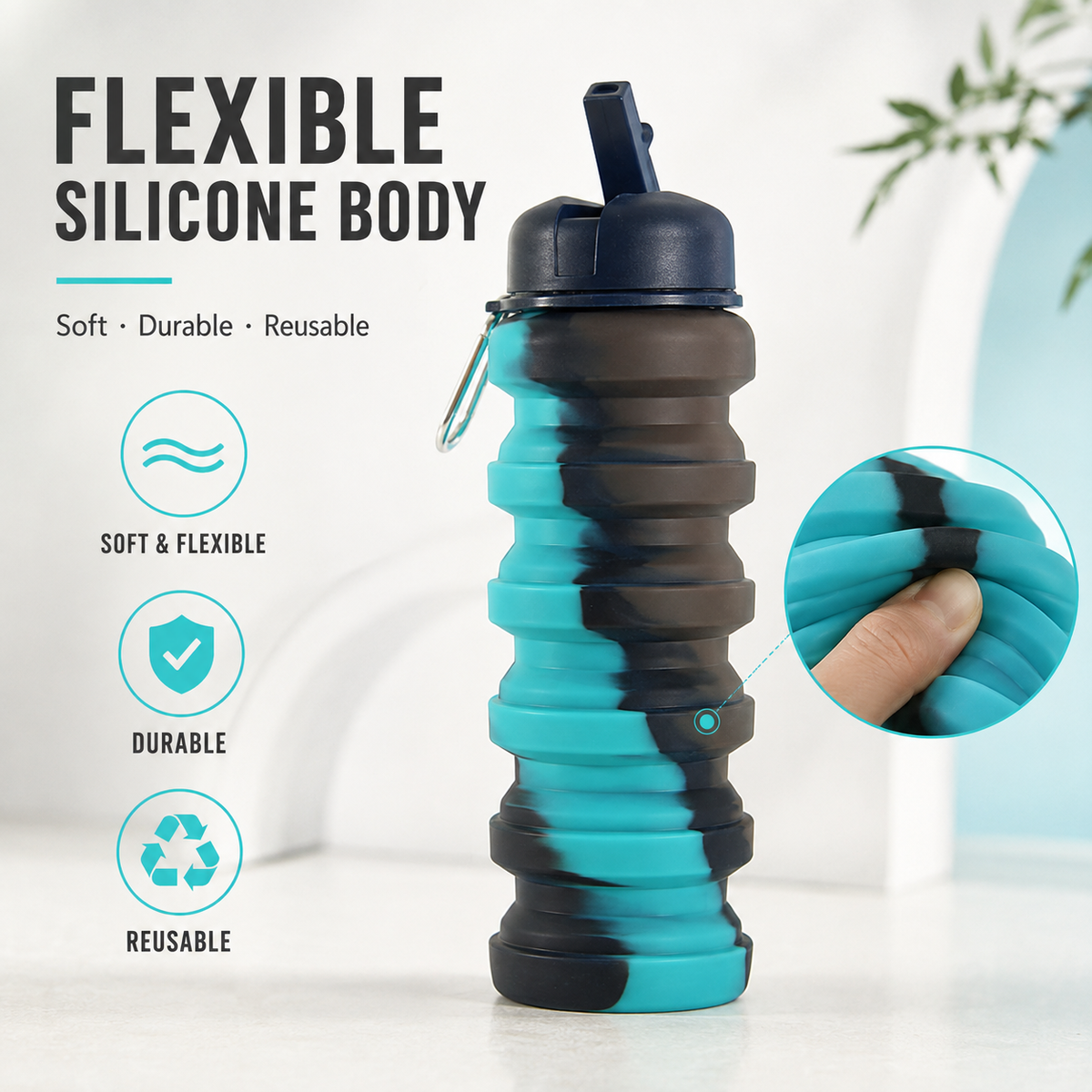 Collapsible Silicone Water Bottle for Outdoors and Sports - Portable & Reusable