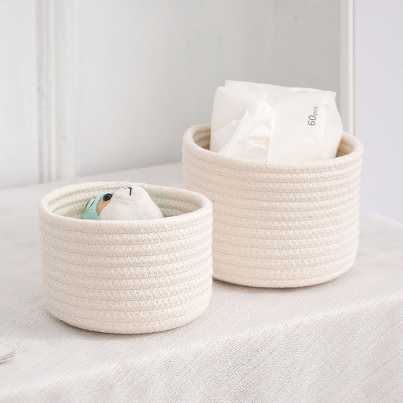 Hand-Woven Desktop Storage Basket - Multi-Color Cotton Rope Organizer