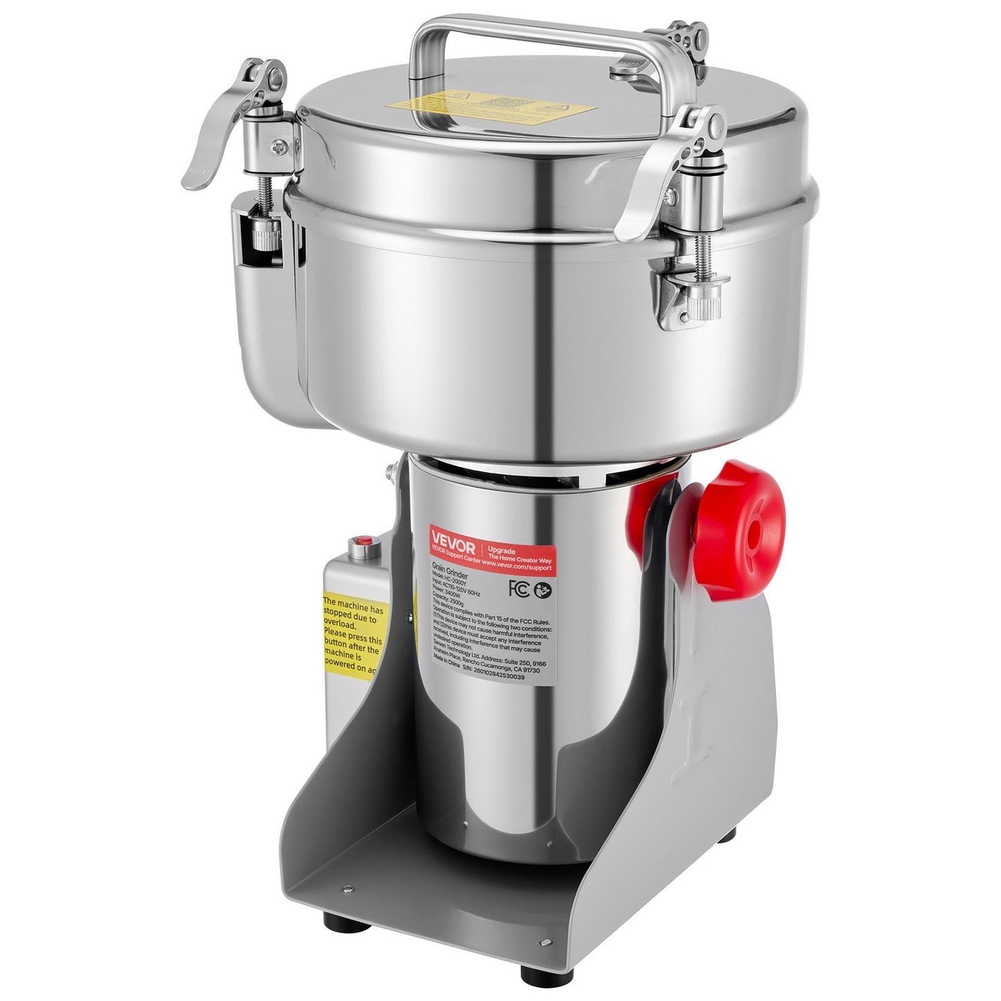 2000g Electric Grain Mill Grinder 3400W High-Speed Spice & Coffee Pulverizer