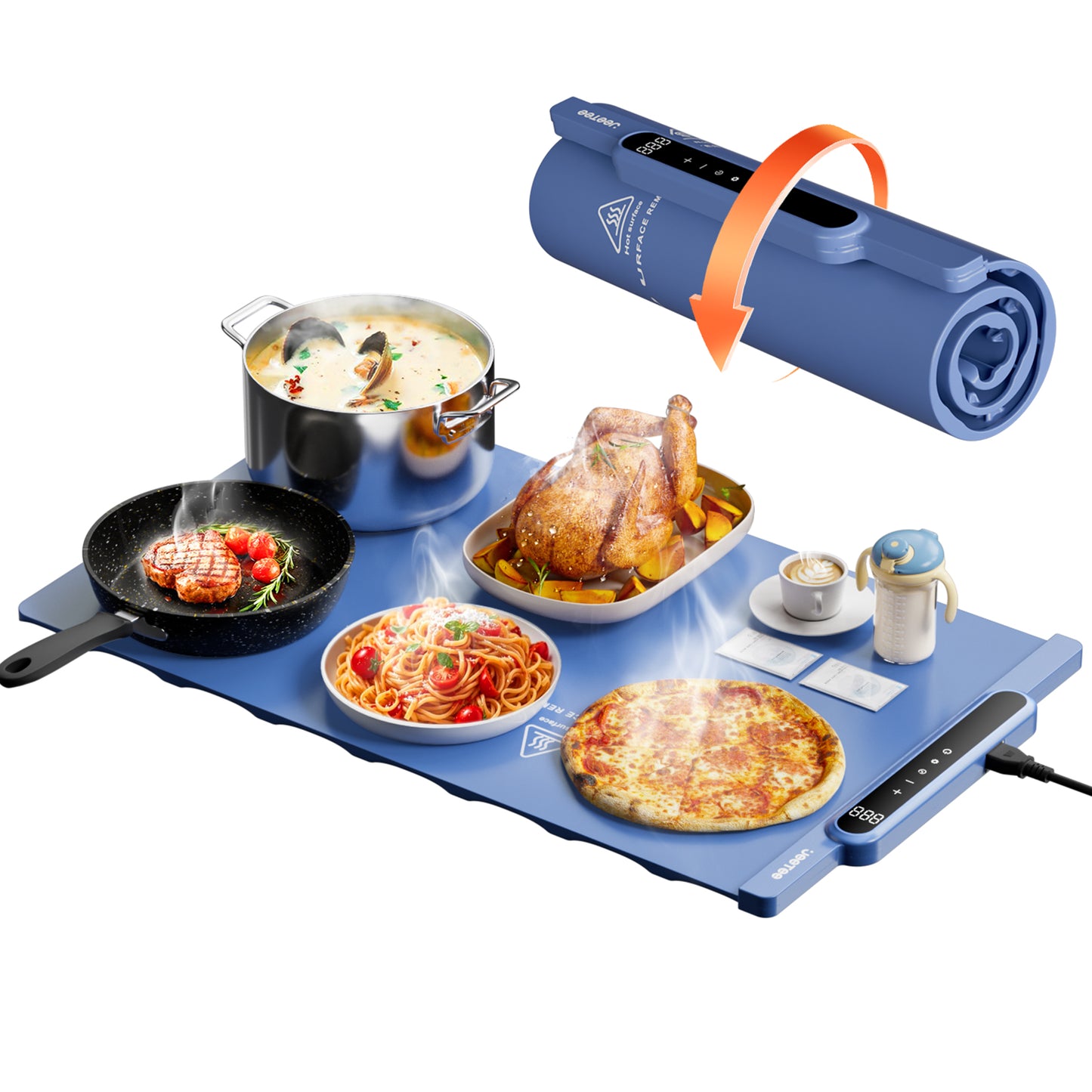 Silicone Food Heating Pad with 10 Temperature Settings, Foldable Kitchen Table Warmer