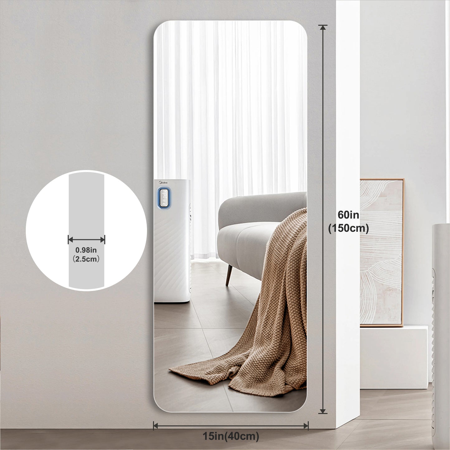 60x15 Inch Full Body Mirror - Wall-Mounted Silver Dressing Mirror