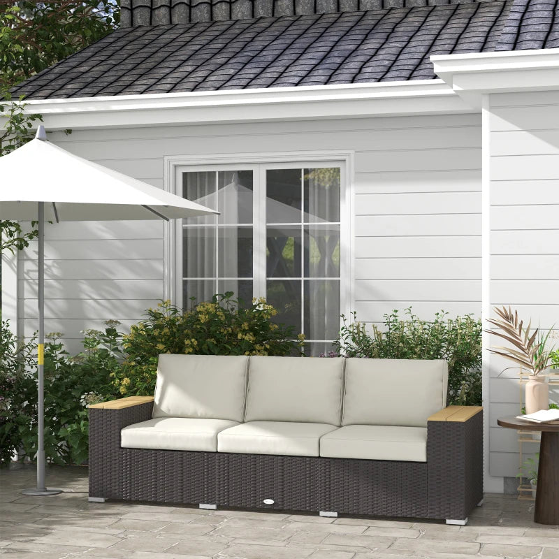 3-Seat Outdoor Patio Sofa - Extra Wide PE Wicker Couch with Cushions - Beige