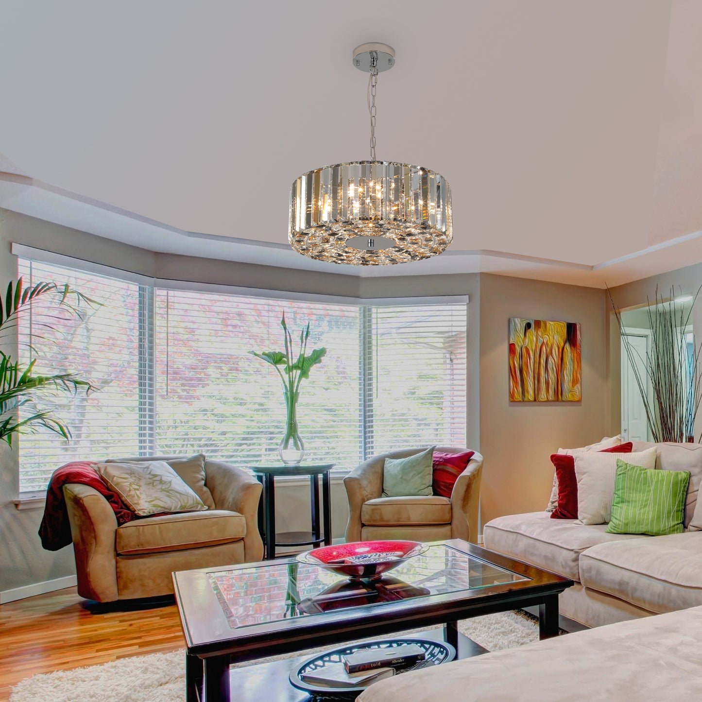 17-Inch Chrome Crystal Pendant Chandelier - Modern 4-Light Fixture