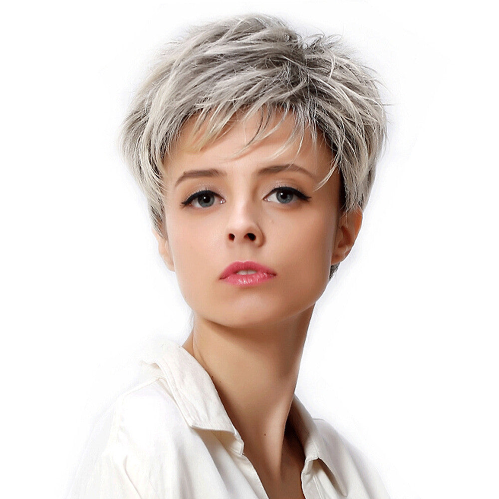 Gradient Short Fluffy Synthetic Wig - Grey