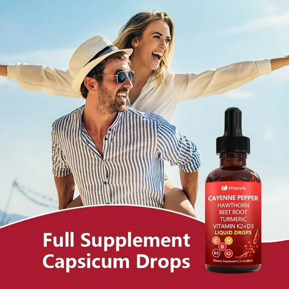 Cayenne Pepper Hawthorn Beet Root Turmeric Liquid Drops with Vitamin D3 & K2