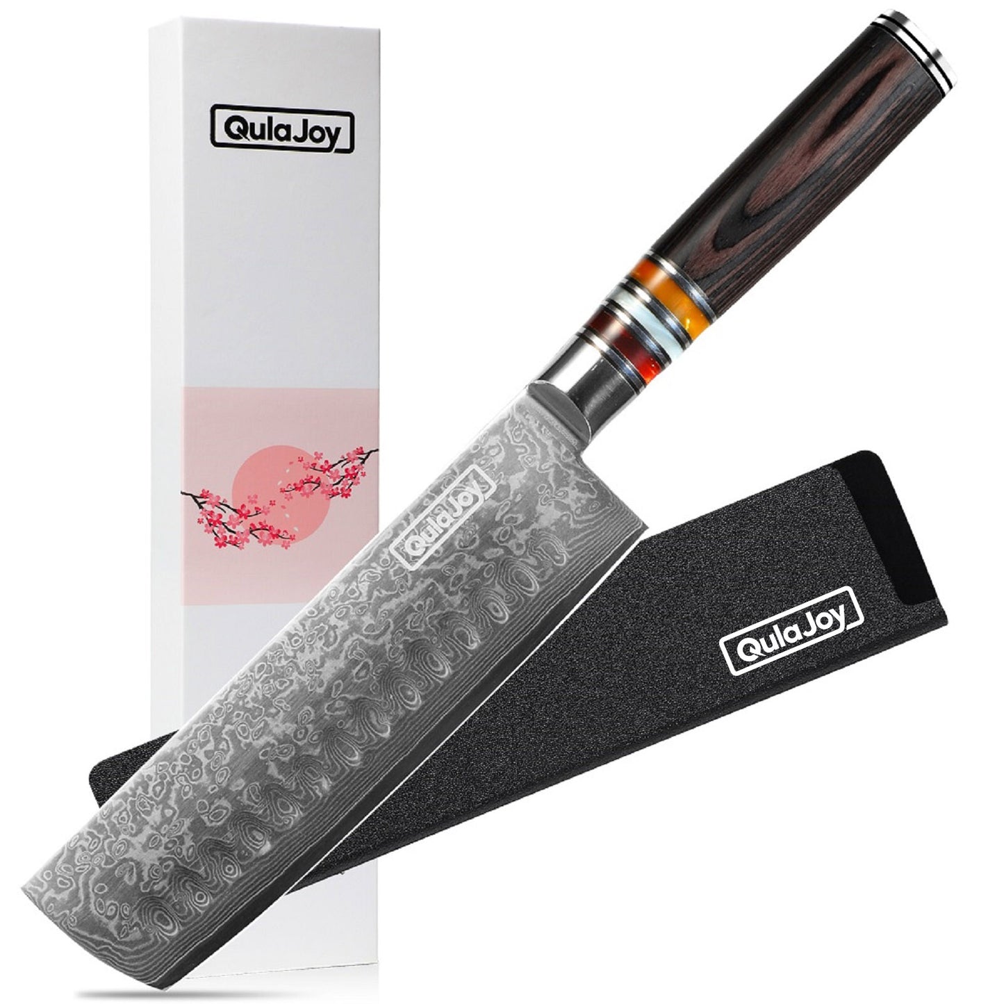 7-Inch Nakiri Chef Knife - Japanese Damascus VG-10 Steel, Pakkawood Handle