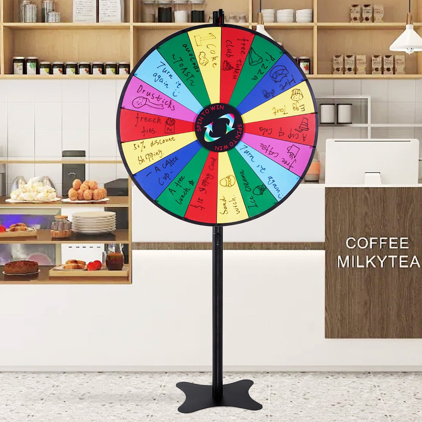 36 Inch Spinning Prize Wheel with 18 Customizable Slots - Black