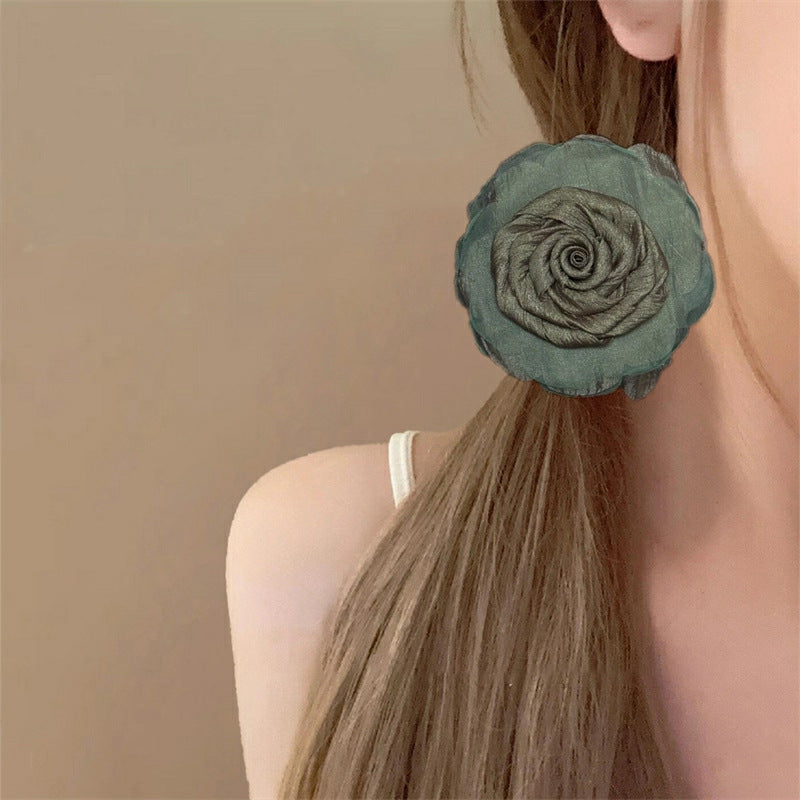 Elegant Dark Green Rose Hair Clip - High-End Hair Accessories for Women
