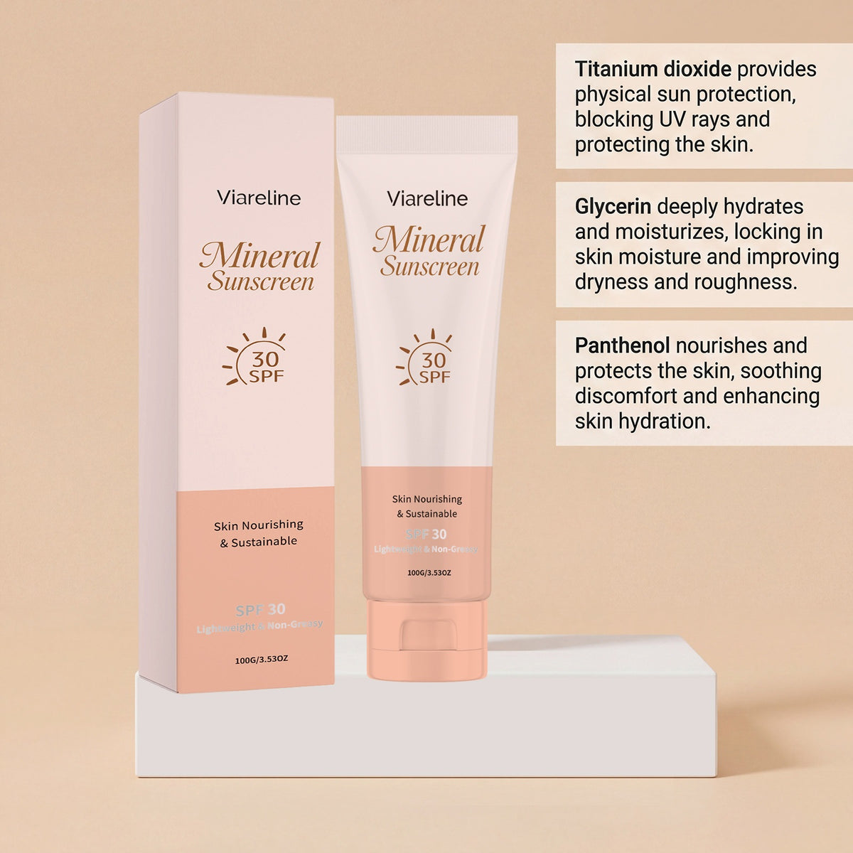 Mineral Sunscreen Cream 100g - Water & Zinc Oxide-Based UV Protection