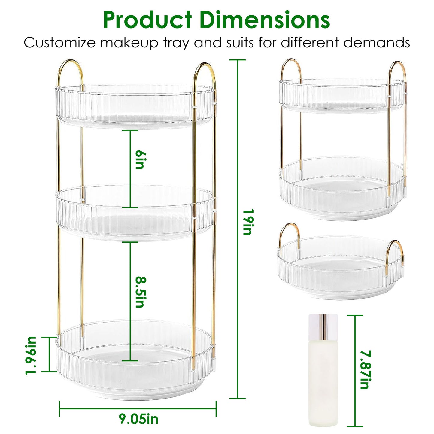 1 Set 3 Tier Rotating Makeup Organizer 360 Degree Spinning Perfume