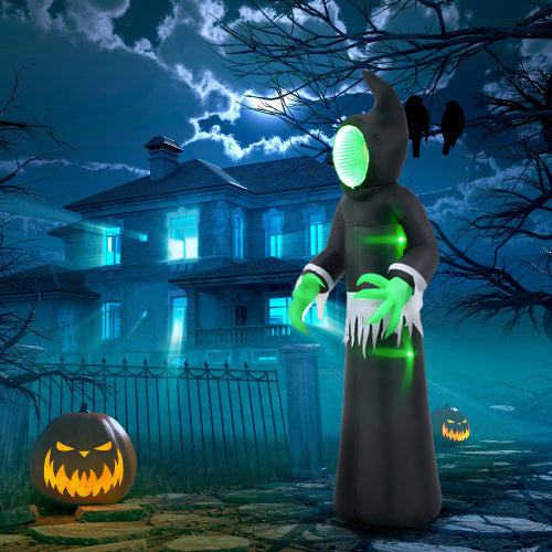 8ft Inflatable Halloween Ghost Decoration with LED Lights - Black