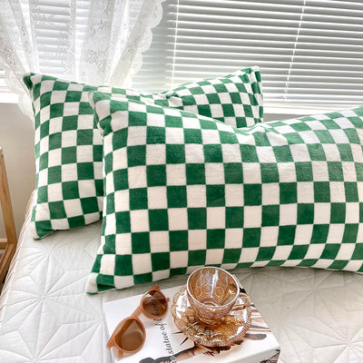 Plaid Flannel Pillowcase Pair - Milk Velvet, Double-Sided Checkered Bedding