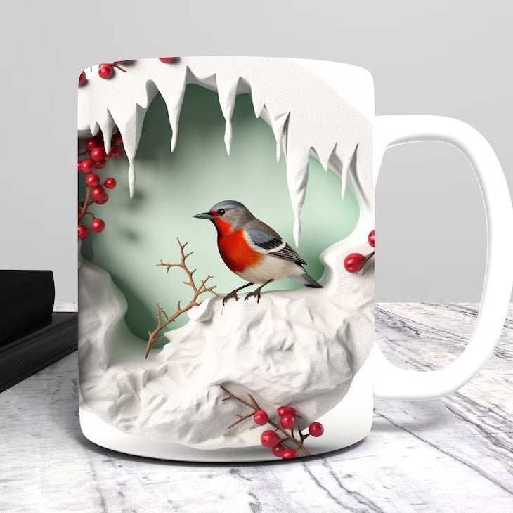Ceramic Coffee Mug with Bird Design - 301-400ml, Modern Home Drinkware