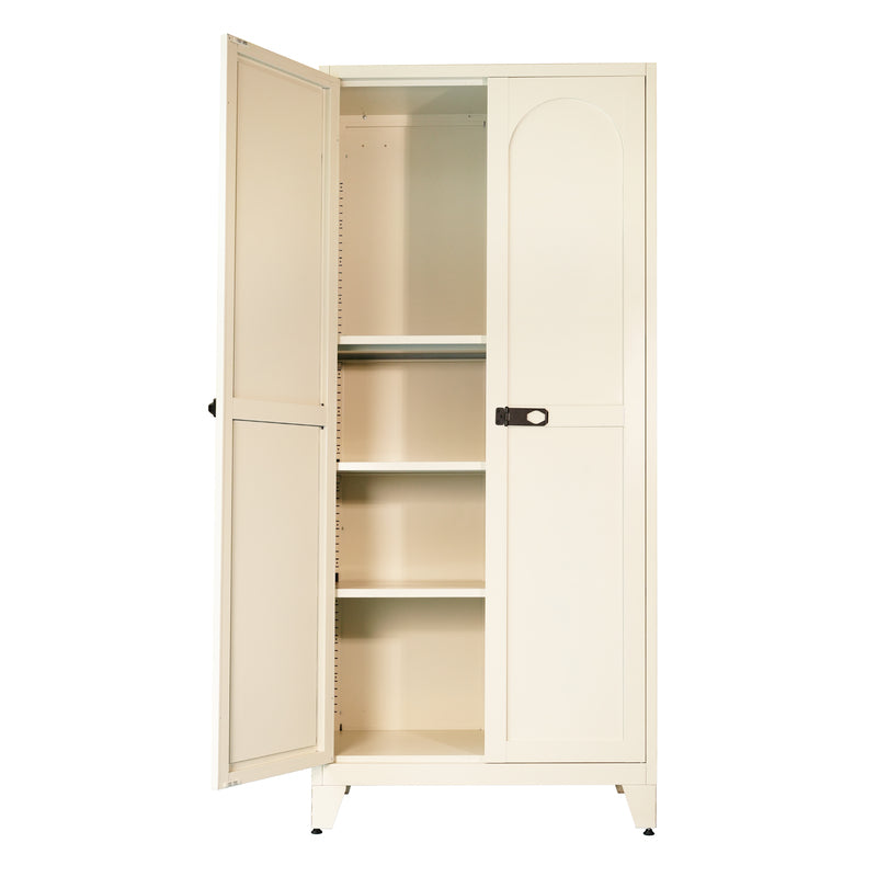 71-Inch Metal Storage Cabinet with Lock and Adjustable Shelves - Beige