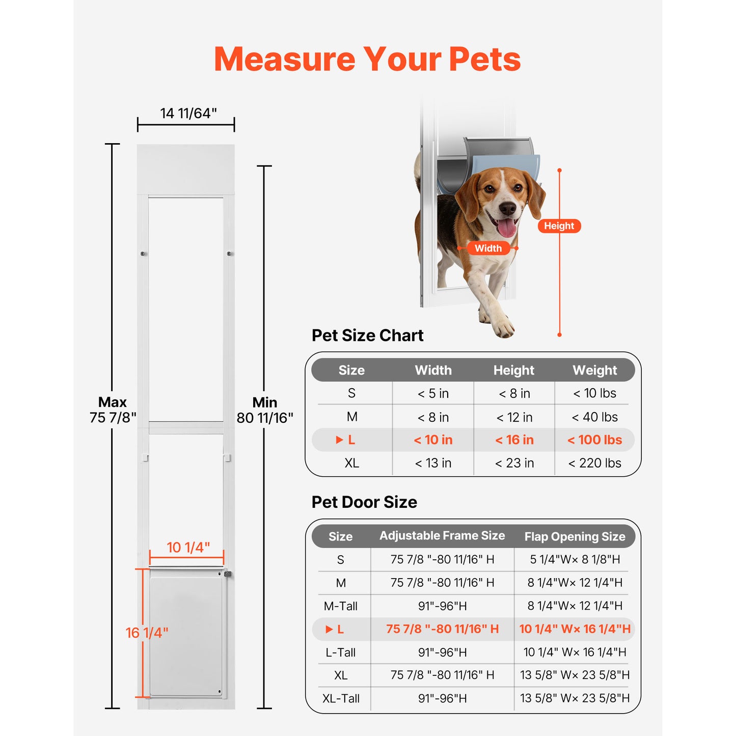 Dog Door for Sliding Glass Door - Adjustable Aluminum Frame Large Dogs
