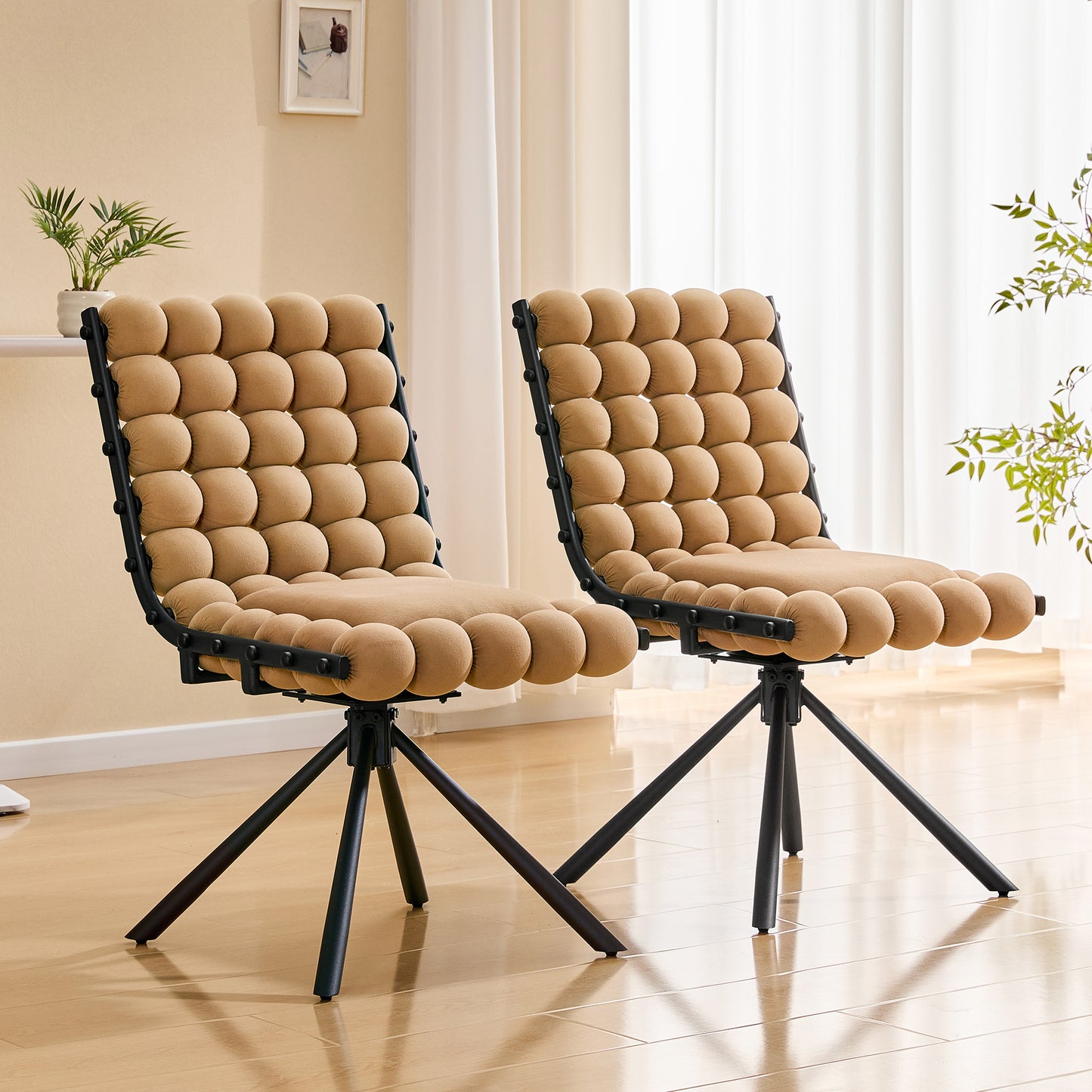 Set of 2 Velvet Bubble Chairs with Black Legs - Modern Accent Chairs