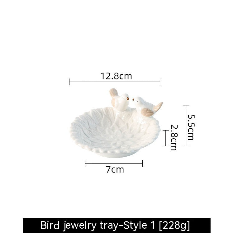 Nordic Style Ceramic Bird Jewelry Storage Tray - Modern Home Decor