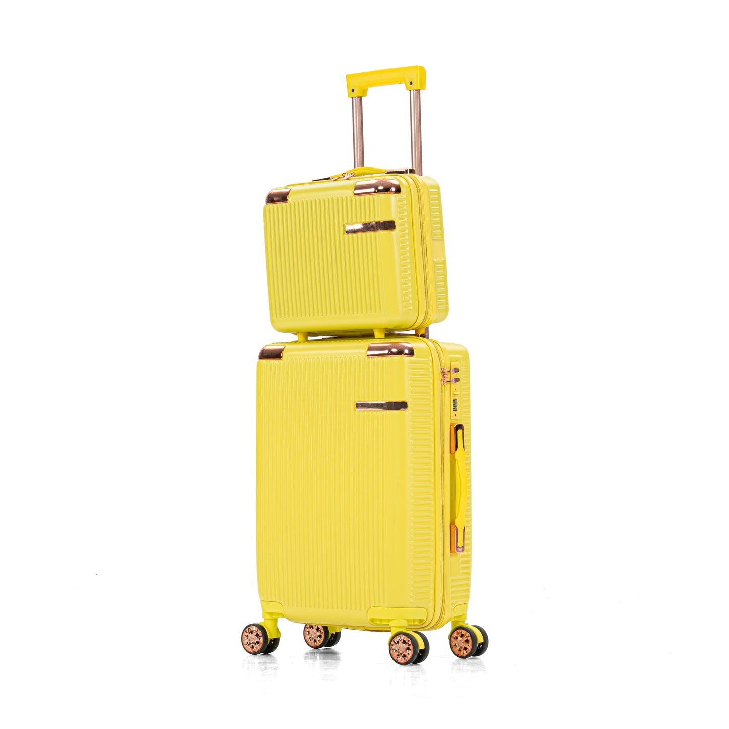 4-Piece Yellow Hard Luggage Set with 360° Rotating Wheels