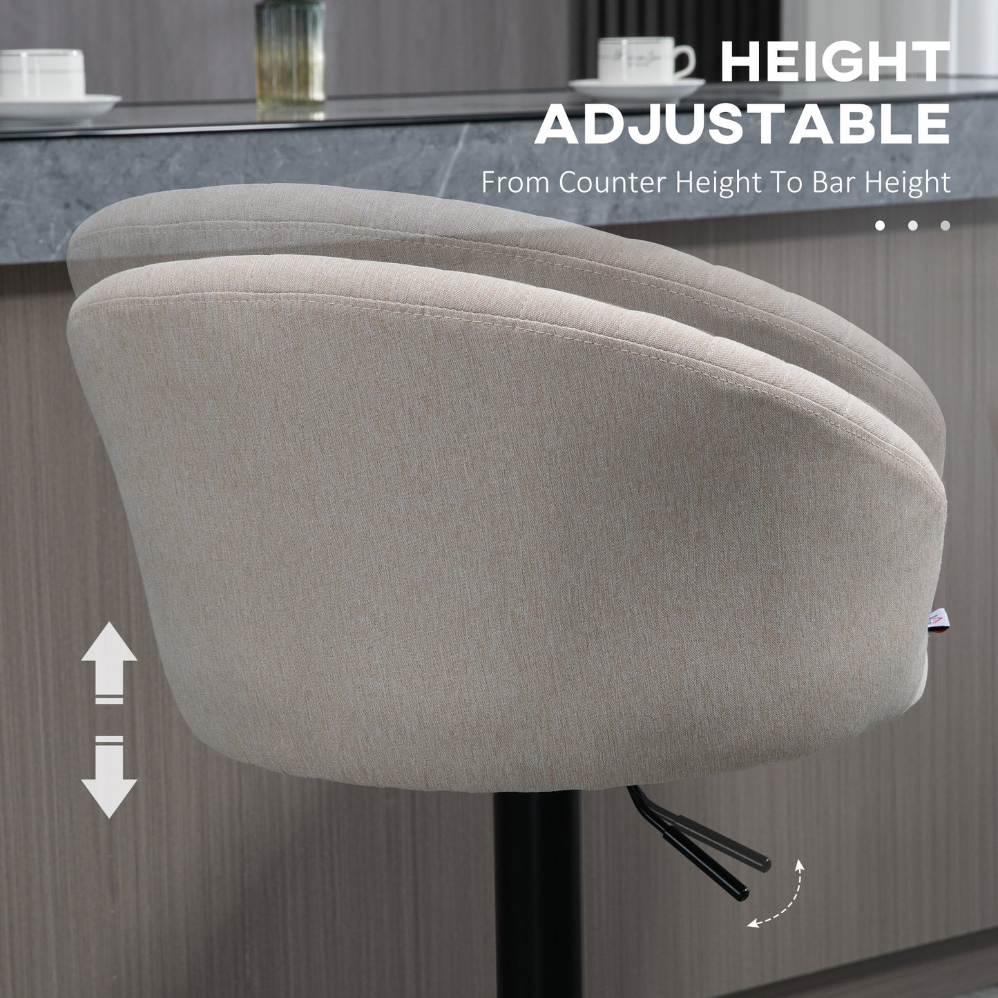 Modern Upholstered Adjustable Barstools with Swivel Seat, Linen Touch