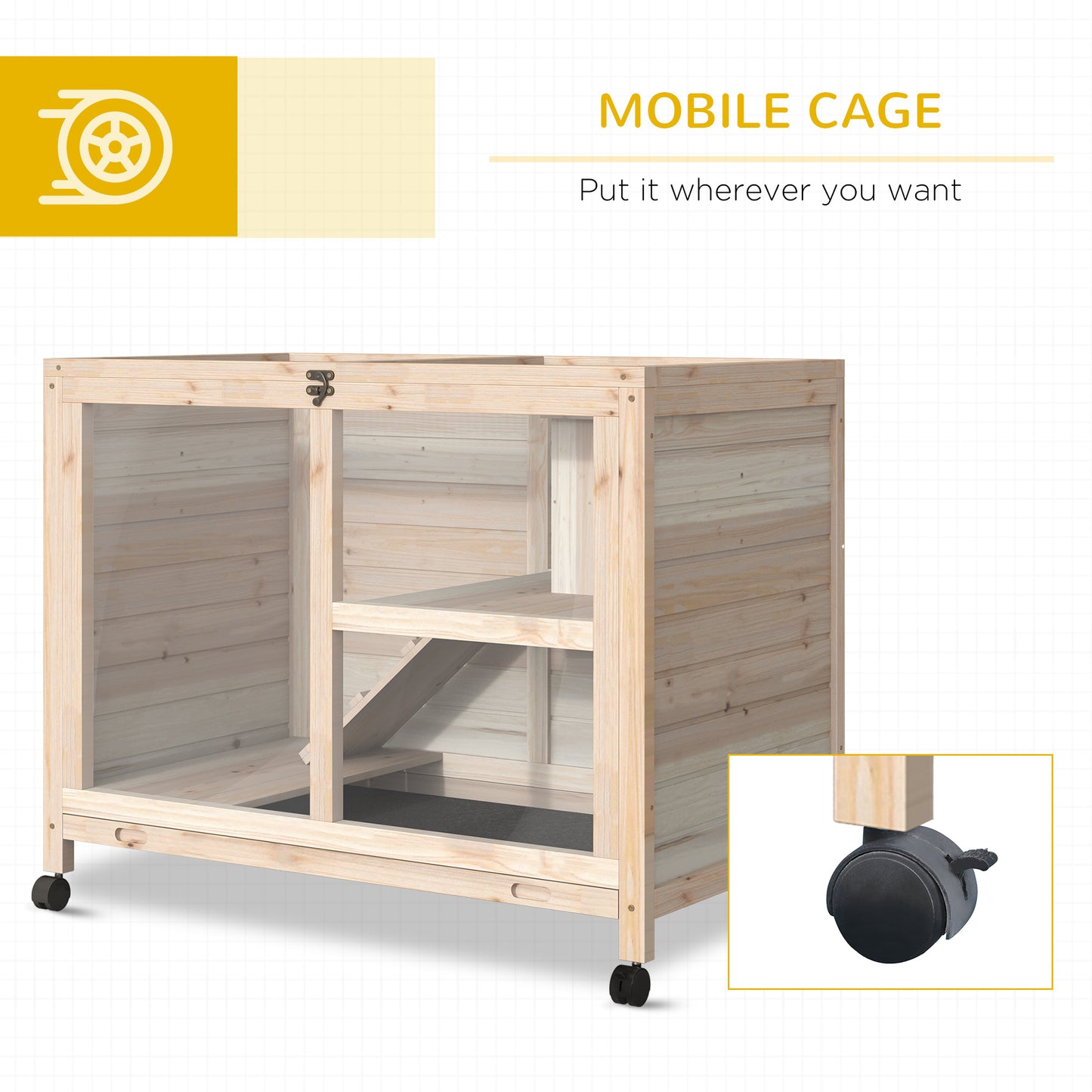 Wooden Rabbit Hutch with Wheels, Openable Roof, Waterproof Small Animal Cage