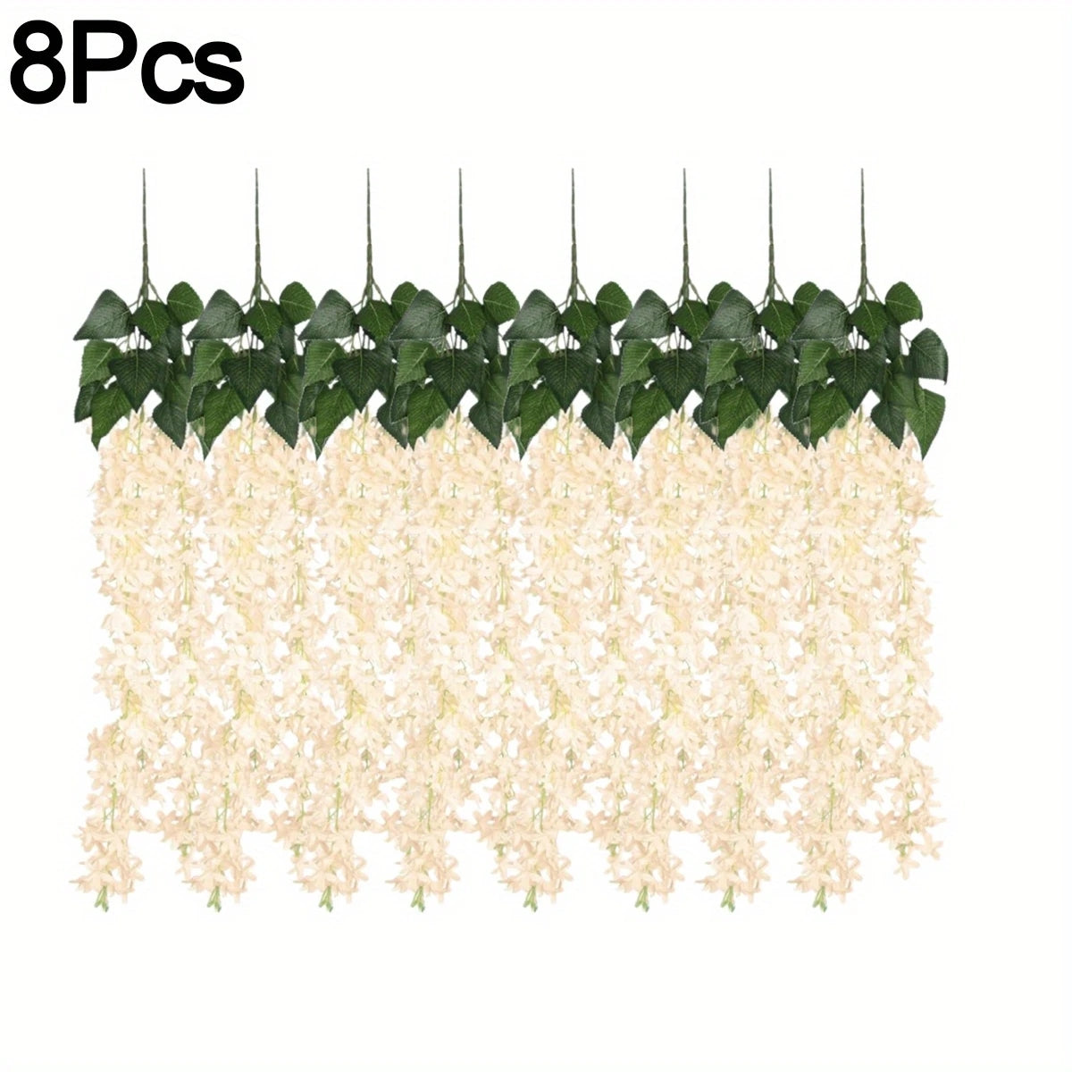 8 Pack Artificial Lilac Flower Vines - White & Champagne