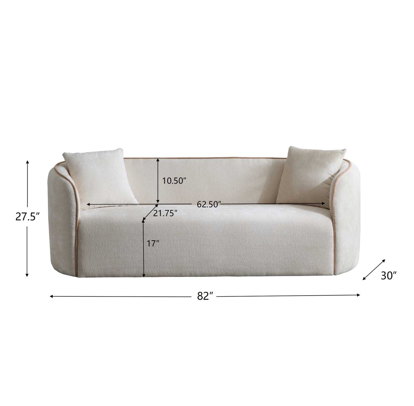 82" Curved Boucle Sofa - 3-Seater, Beige for Living Room & Office