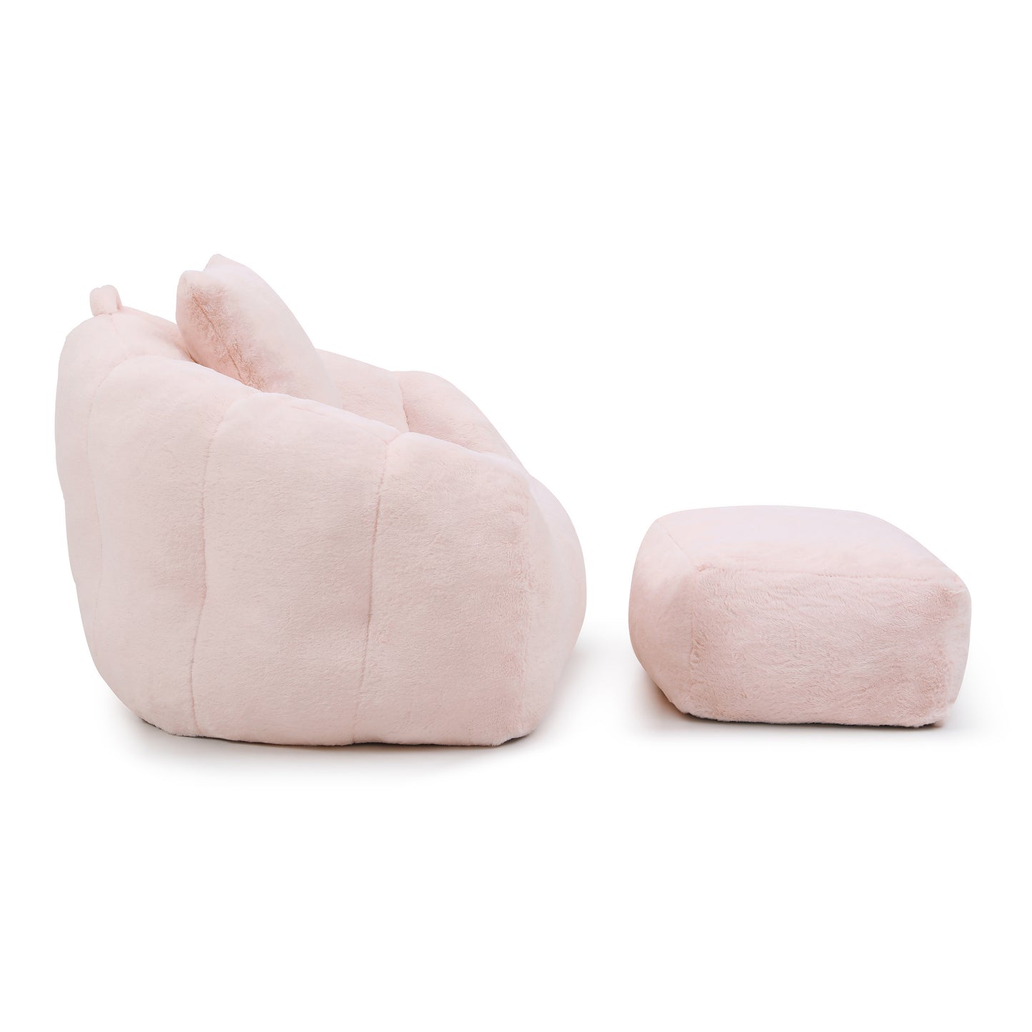 Oversized Faux Fur Bean Bag Chair with Footstool - Pink