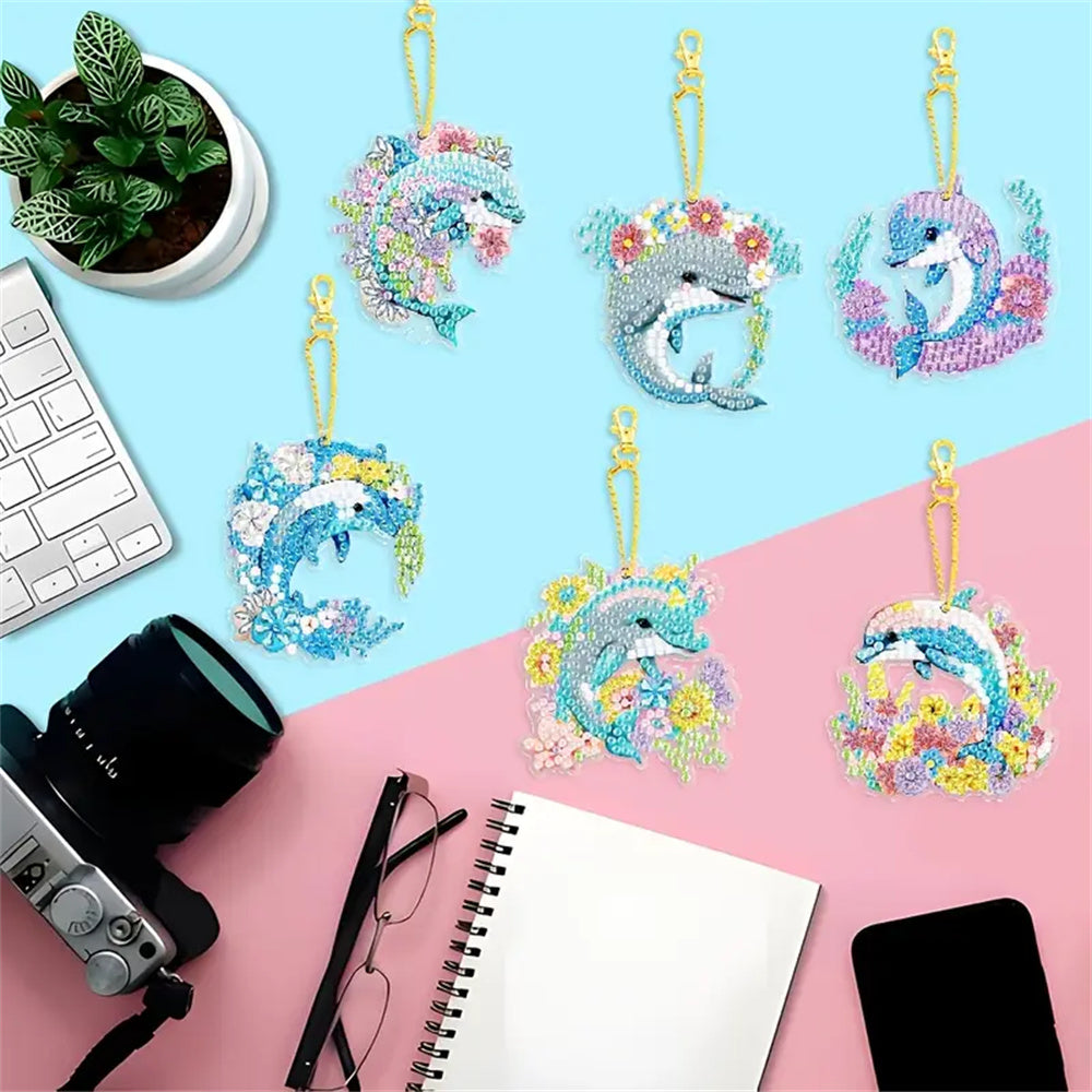 DIY Diamond Painting Keychain Dolphin Pattern Craft Kit for Beginners