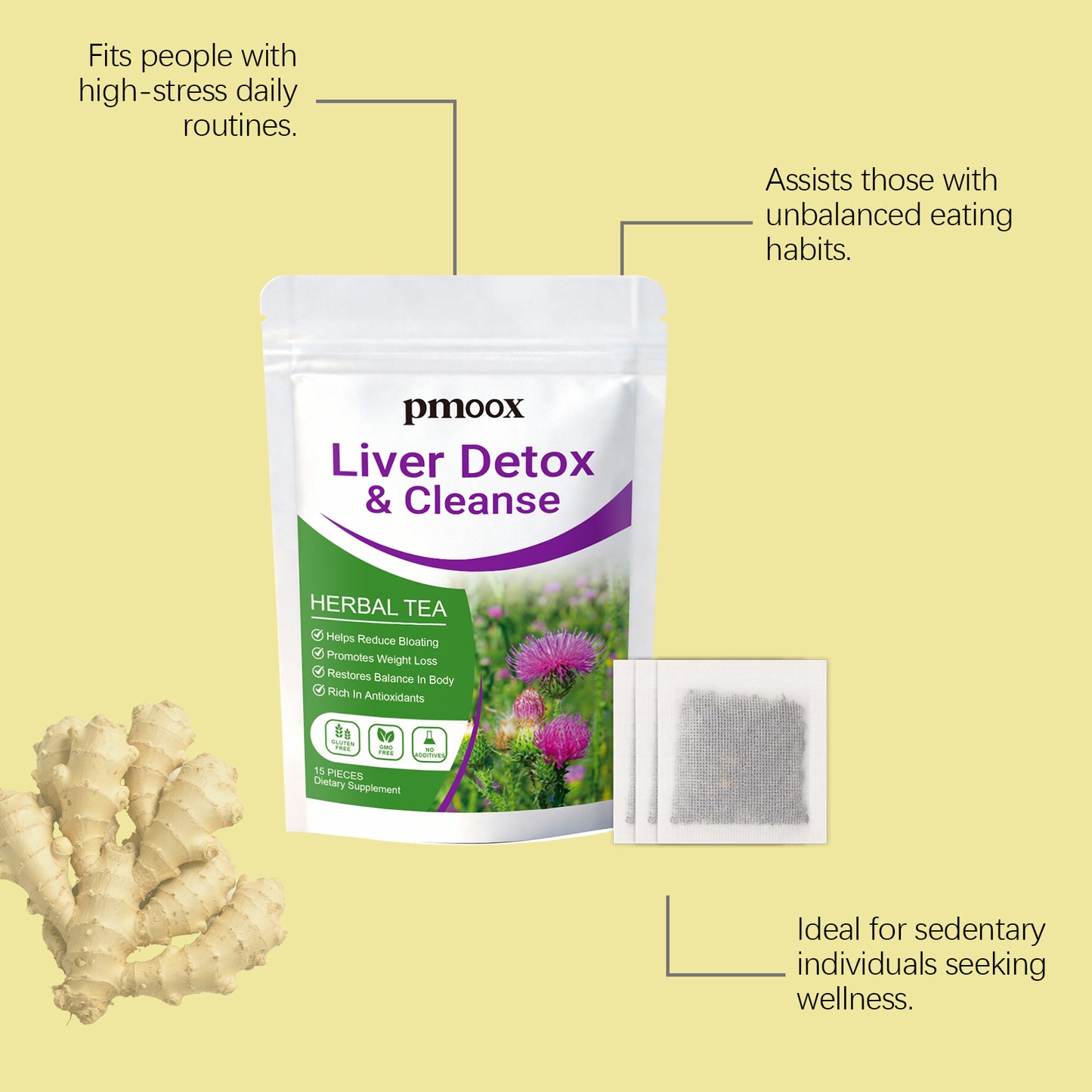 Herbal Functional Tea - Natural Detox & Wellness Tea, 15 Pouches