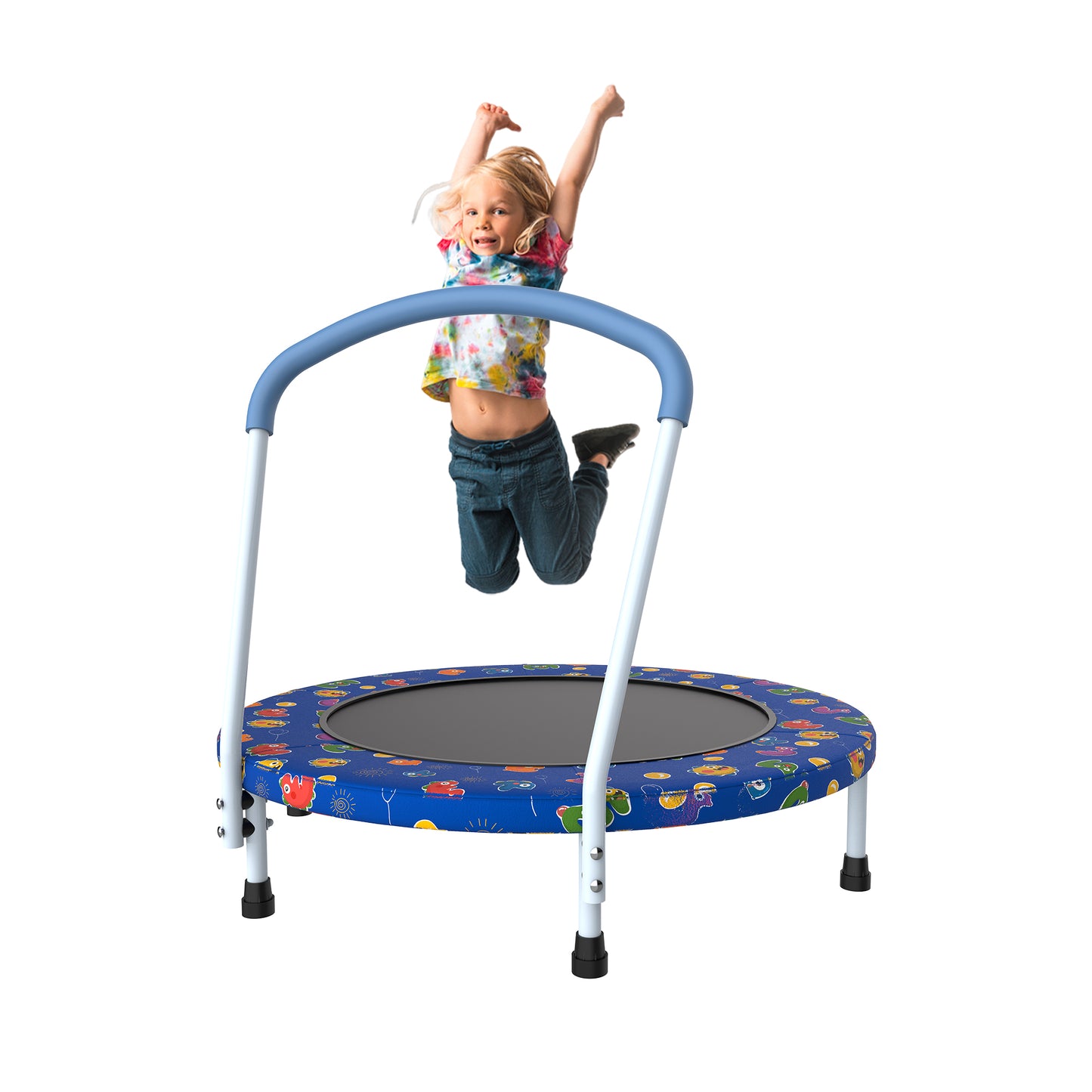 36-Inch Mini Trampoline for Kids 1-6 with Handle - Blue Multi