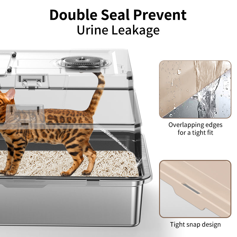 Large Stainless Steel Cat Litter Box - Odor-Resistant & High Sided, Easy to Clean