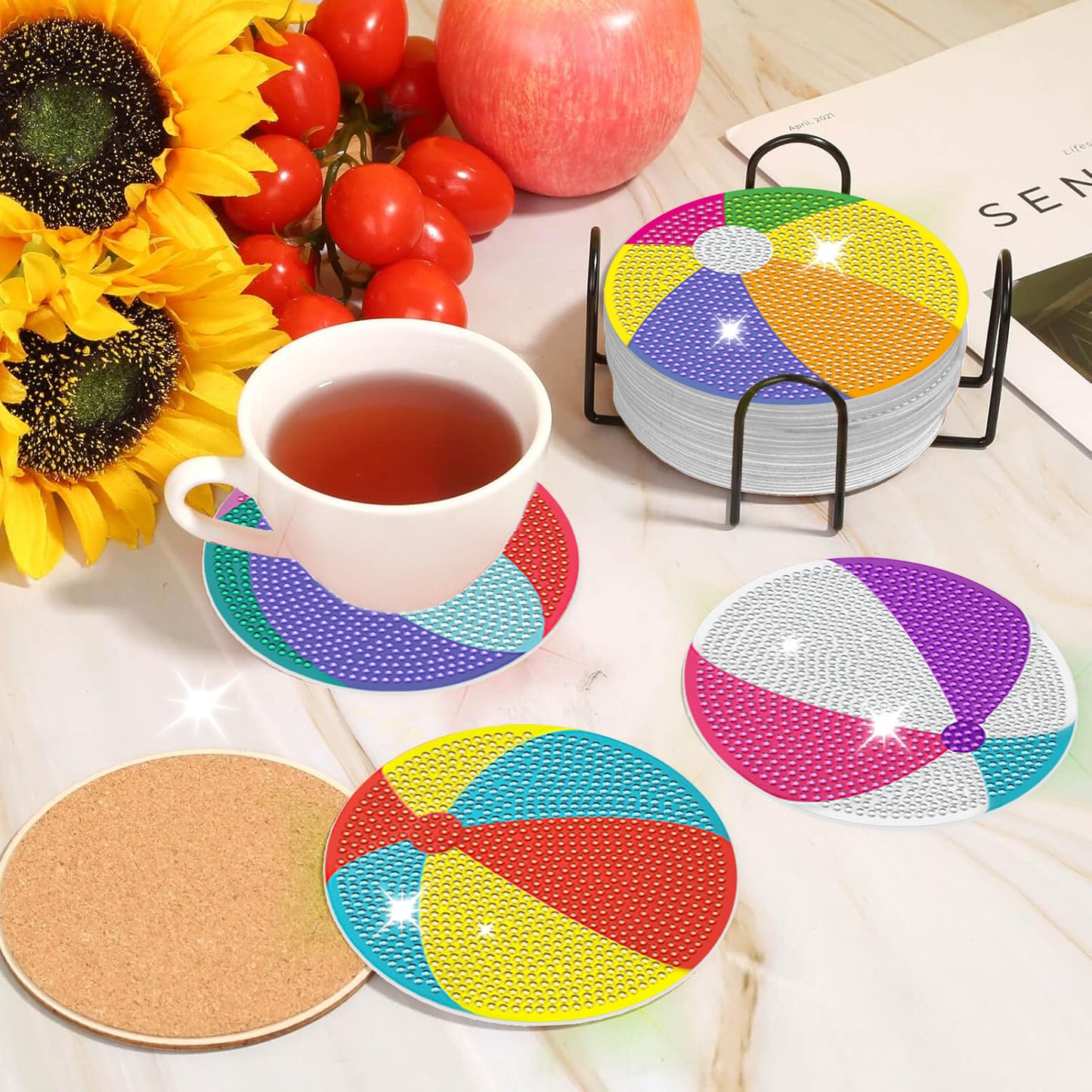 6-Pack Multi-Color Diamond Art Coasters - Acrylic