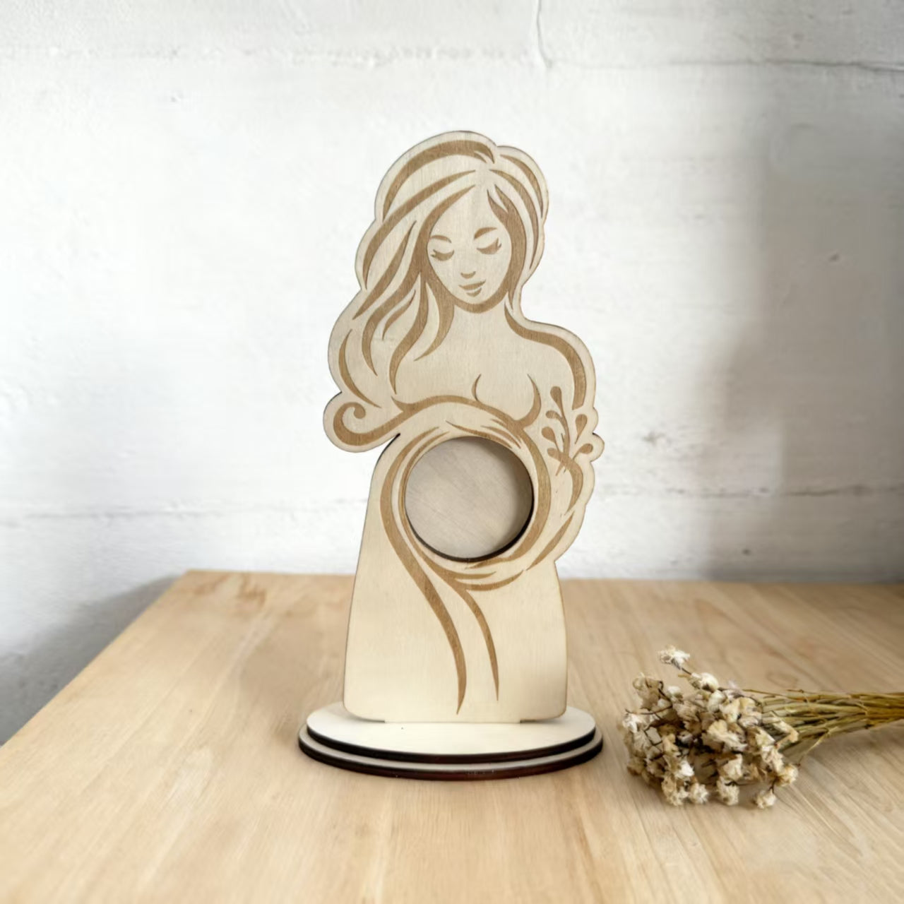 Wooden Pregnant Woman Photo Frame Stand - Maternity Keepsake Decor